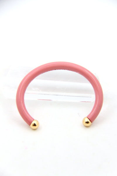 Rose Tan Luxe Enamel Cuff Bracelet with Golden Ball Ends, Colorful Arm Stack, 1 Bangle