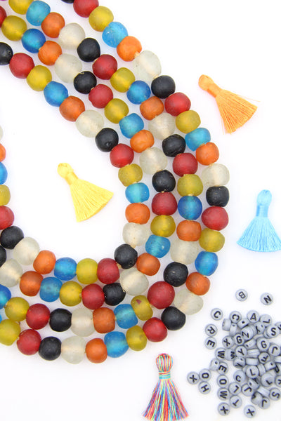 Ghana Glass: Multi Color Krobo African Recycled Glass Beads, 13-15mm, 46+