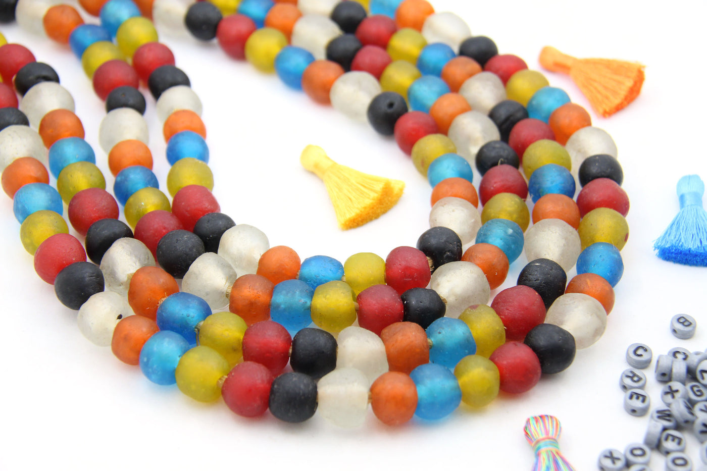 Ghana Glass: Multi Color Krobo African Recycled Glass Beads, 13-15mm, 46+