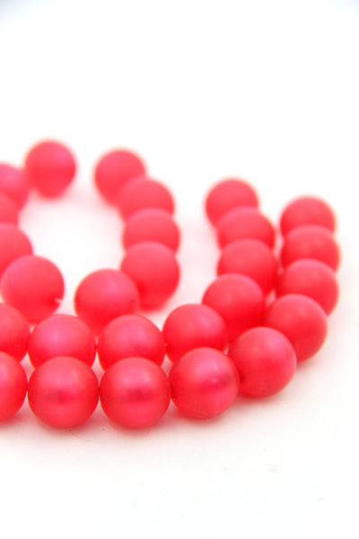 Satin Rose Pink German Resin Round Beads, 14mm, 10 Beads