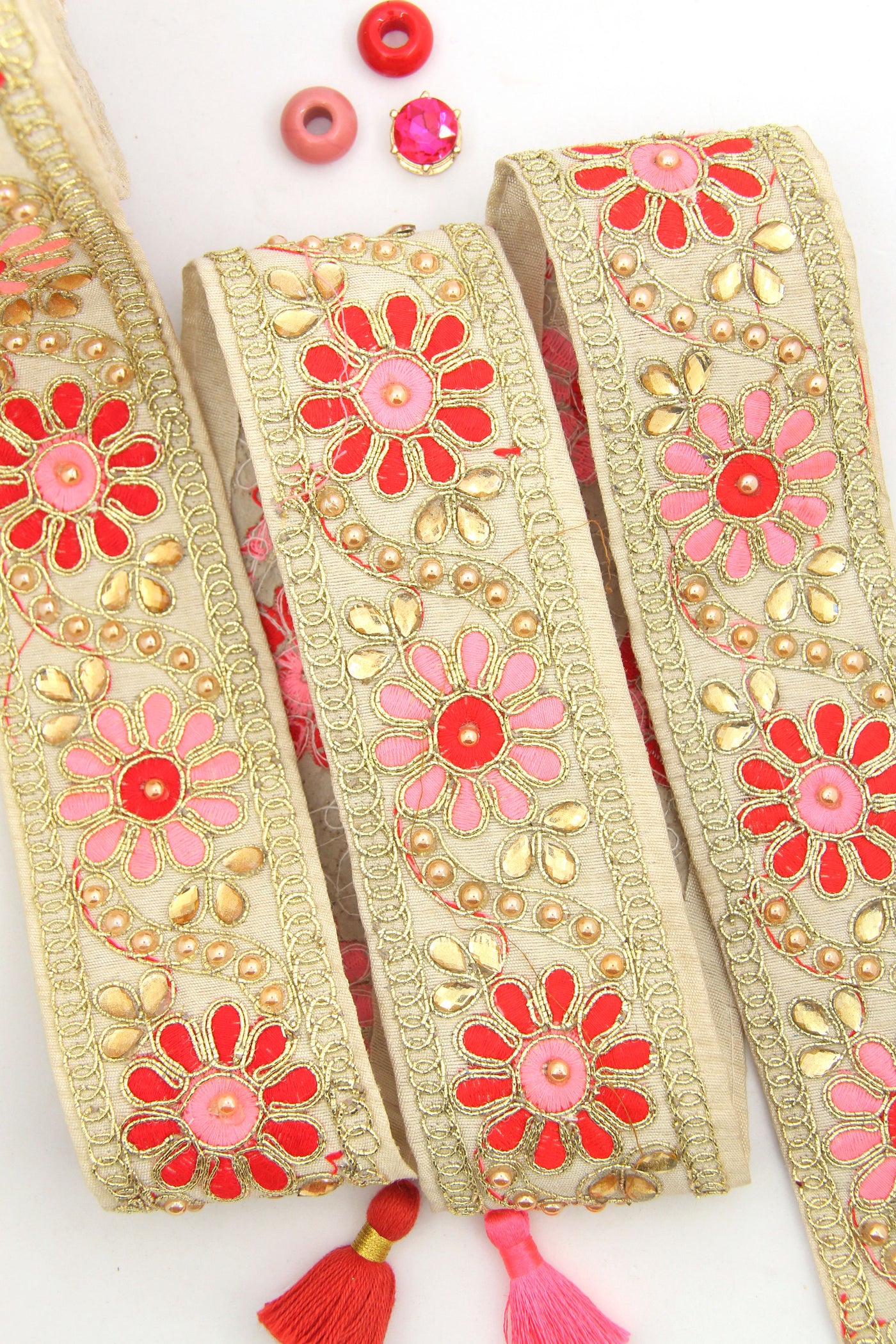 Sequined Admirer: 2.125" Metallic Embroidered Silk Ribbon from India, Sari Trim by the Yard