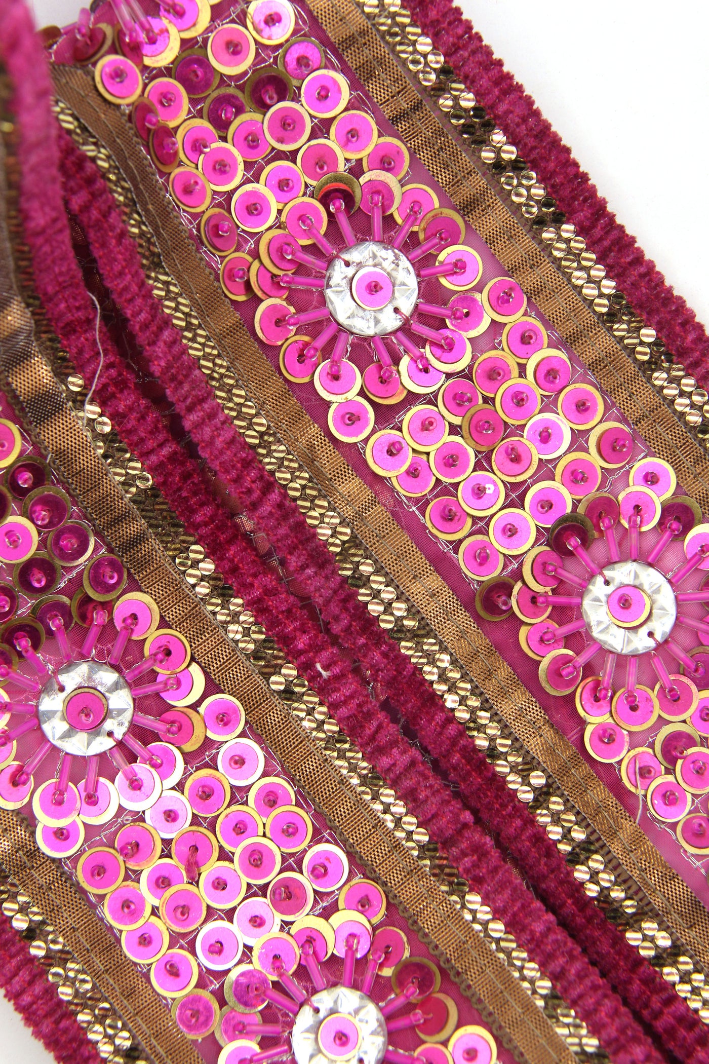 Pink Sequined Sari Borders and Trims from India