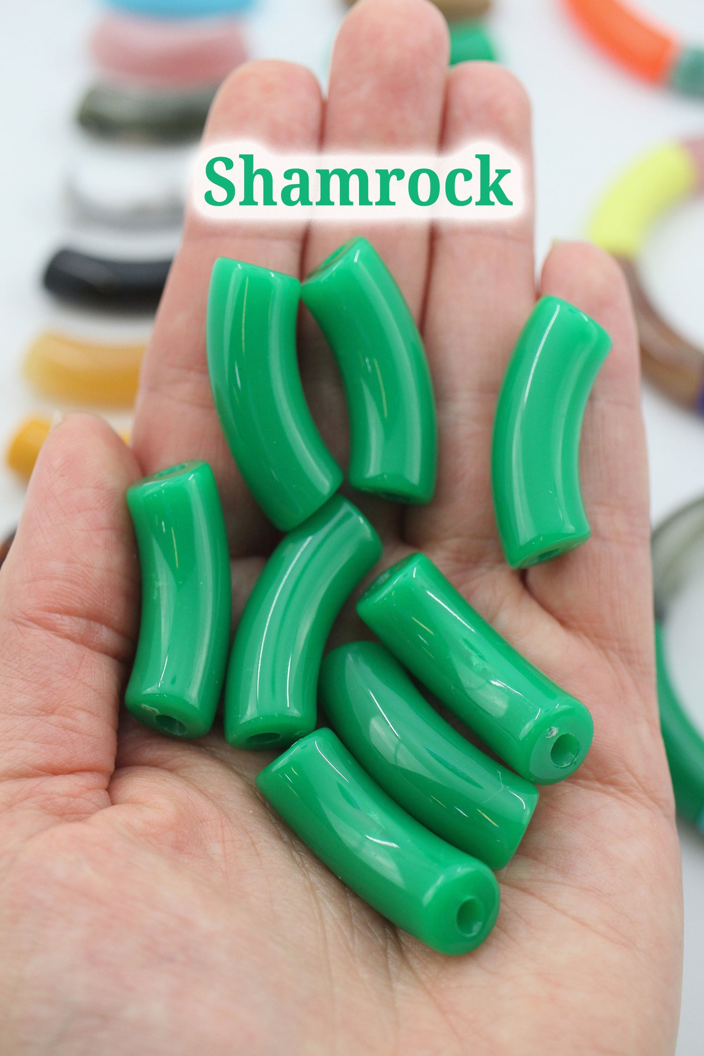 Shamrock Acrylic Bamboo Beads, Curved Tube Beads, 12mm Colorful Bangle Beads