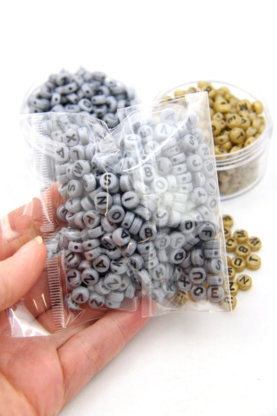 Silver & Gold Alphabet Letter Beads, Acrylic, 7mm Round
