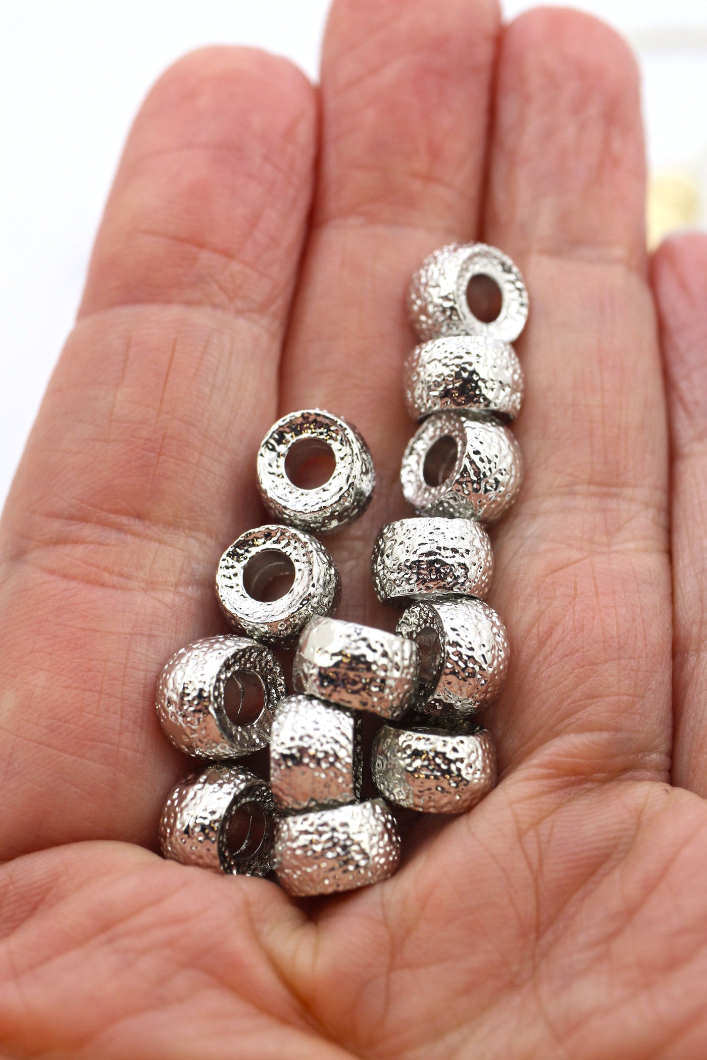 Textured Metal Pony Beads, Stardust Roller Beads, For Tie-On Bracelets & DIY Necklaces, 9x6mm, 1 bead