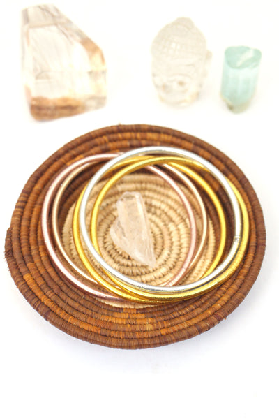 Thin Thai Buddhist Temple Bracelets, Gold, Rose Gold, Silver Mantra Bangle, S,M,L
