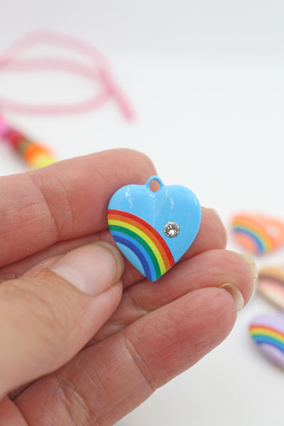 Turquoise Rainbow Heart Charm with crystal, from WomanShopsWorld