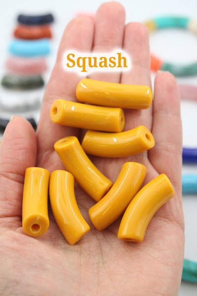 Squash Acrylic Bamboo Beads, Curved Tube Beads, 12mm Colorful Bangle Beads