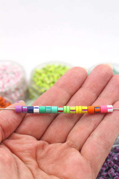 Striped Candy Disc Enamel Heishi Beads, 4mm, for Stretch Bracelets
