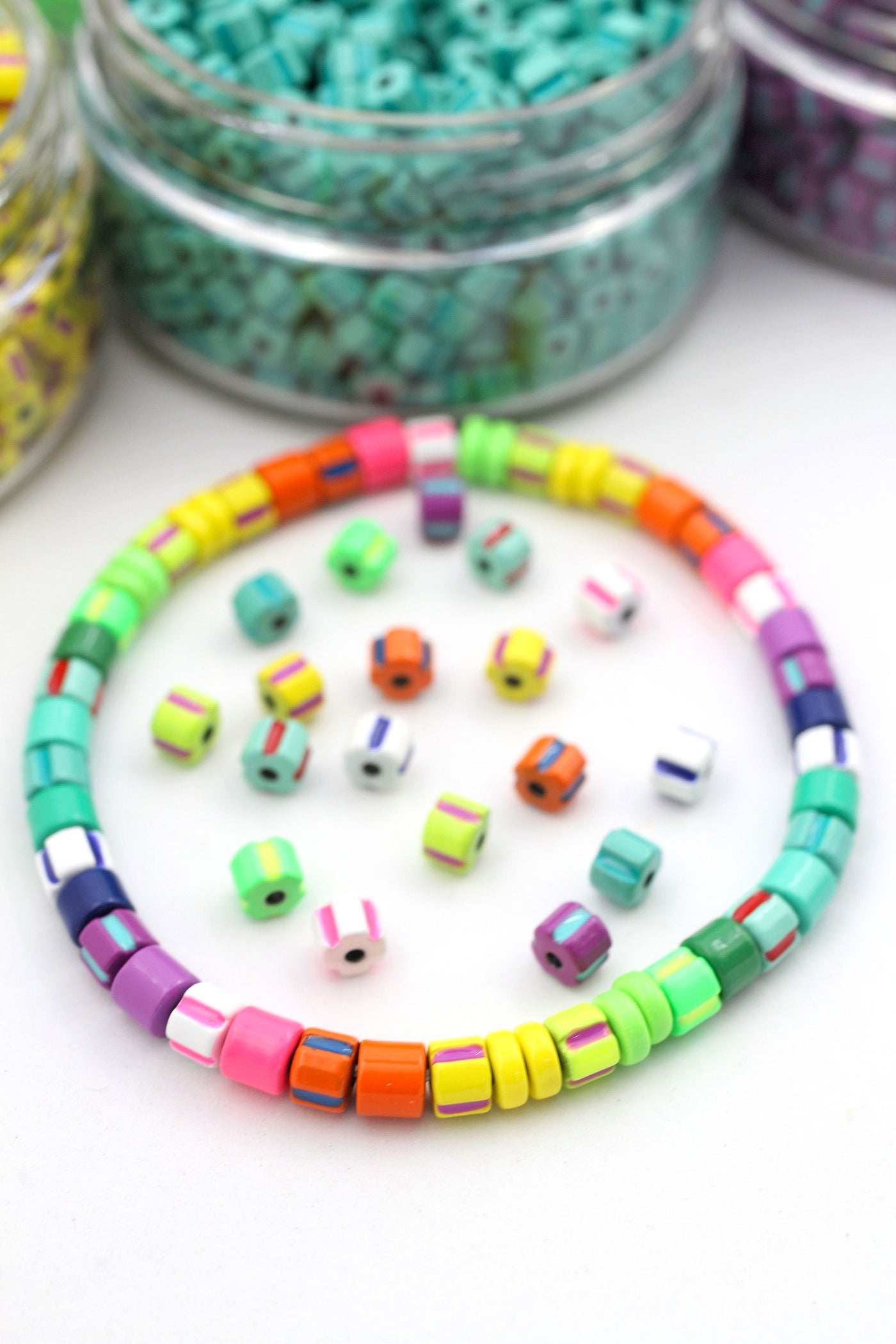 Striped Candy Disc Enamel Heishi Beads, 4mm, for Stretch Bracelets like Roxanne