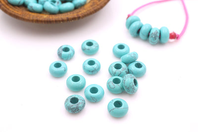 Large Hole Synthetic Turquoise Euro Rondelle Beads, 14mm, 5mm Hole