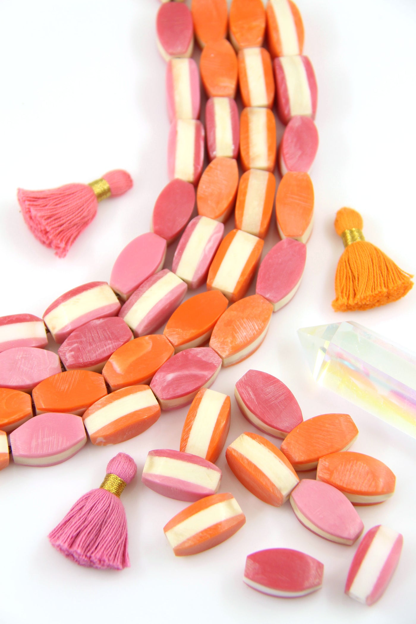 Bone Beads: Pink, Orange, Cream, Layered Laminated Spacers