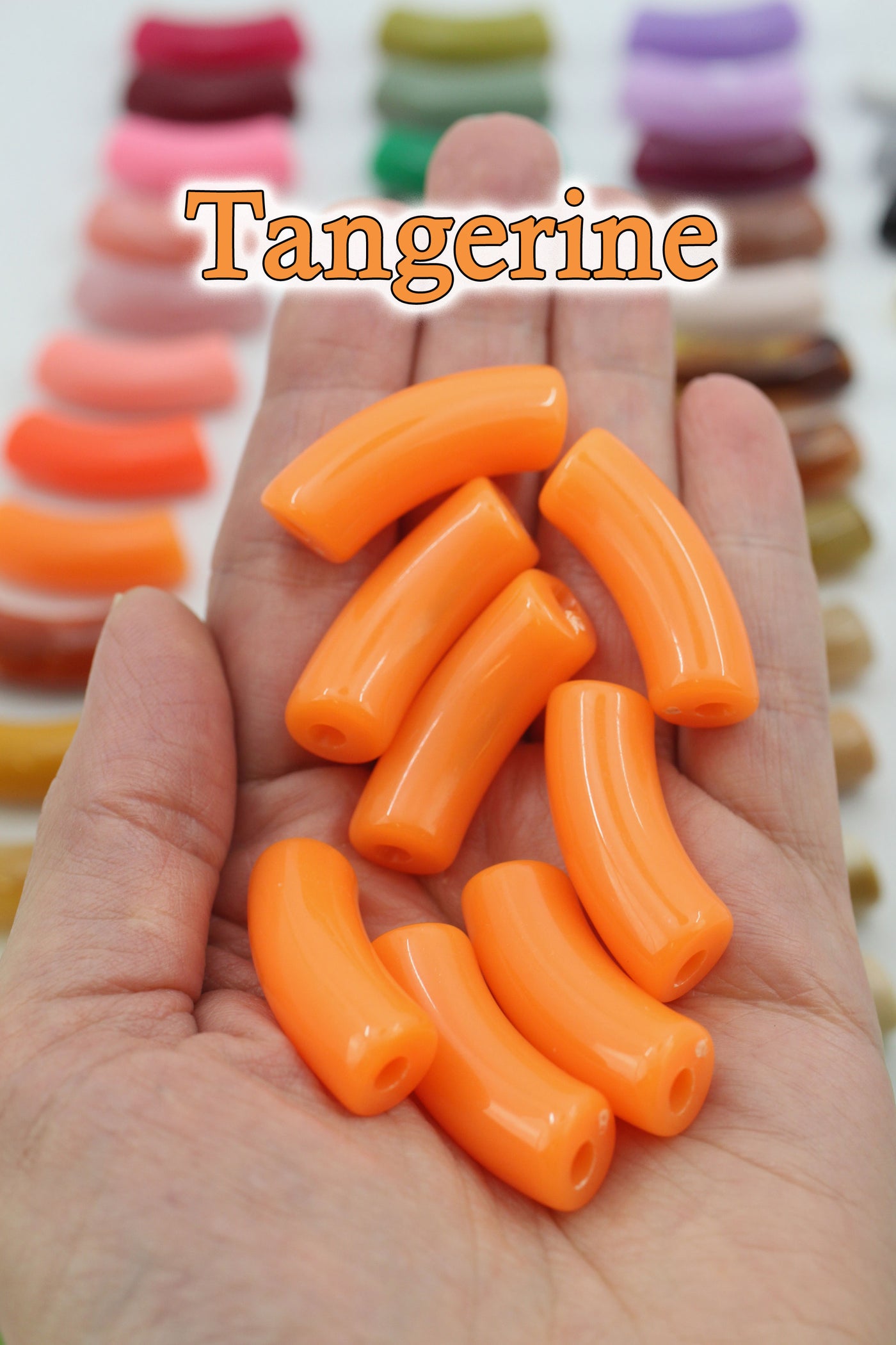 Tangerine Acrylic Bamboo Beads, Curved Tube Beads, 12mm Colorful Bangle Beads