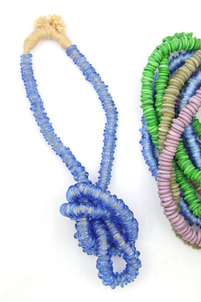 Dutch Donut African Bead Necklace, Long Knotted Bead Strand, Assorted Colors