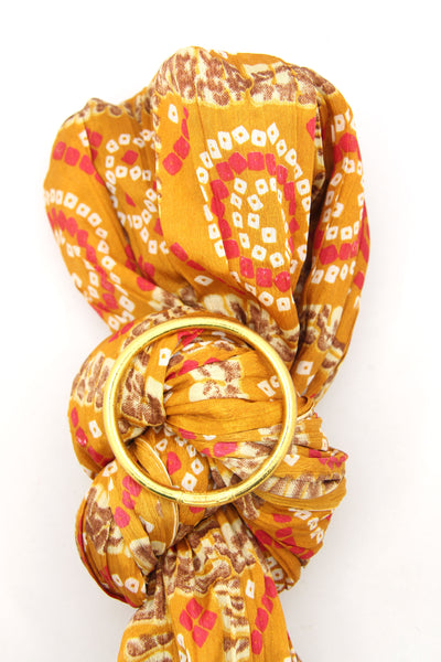 Traveler Gift Set: Brown Golden Indian Scarf, Gold Thai Buddhist Bangle