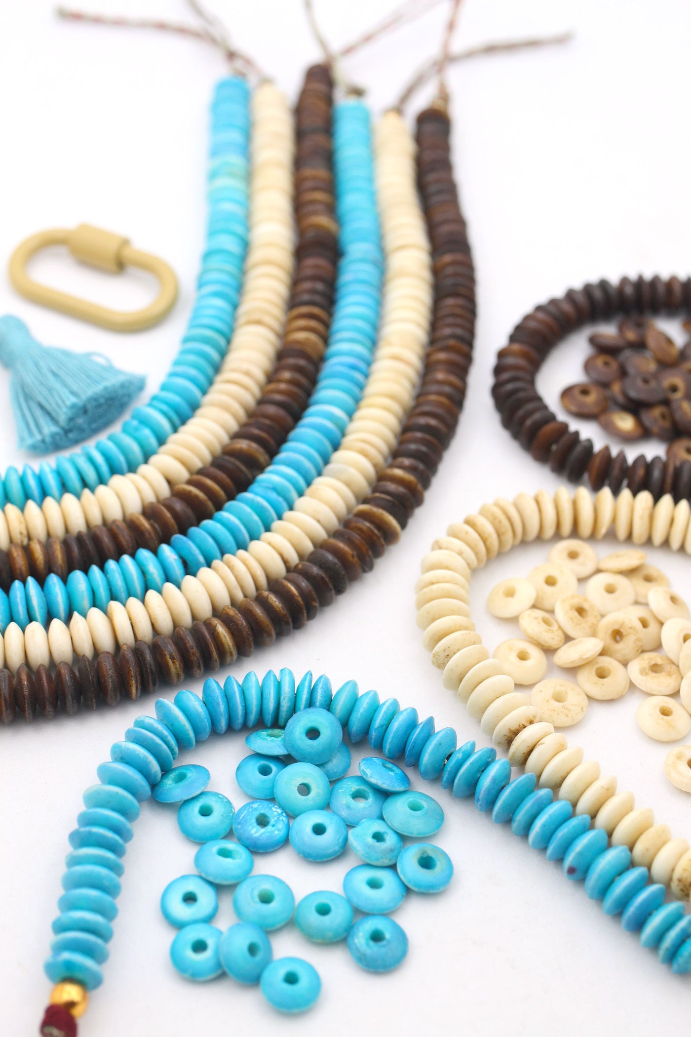 Bone Beads: Turquoise, Brown, Natural Spacer Discs, 9x3mm