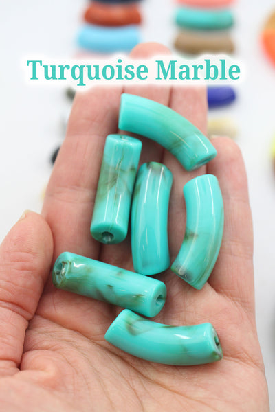 Turquoise Marble Acrylic Bamboo Beads, Curved Tube Beads, 12mm Colorful Bangle Beads