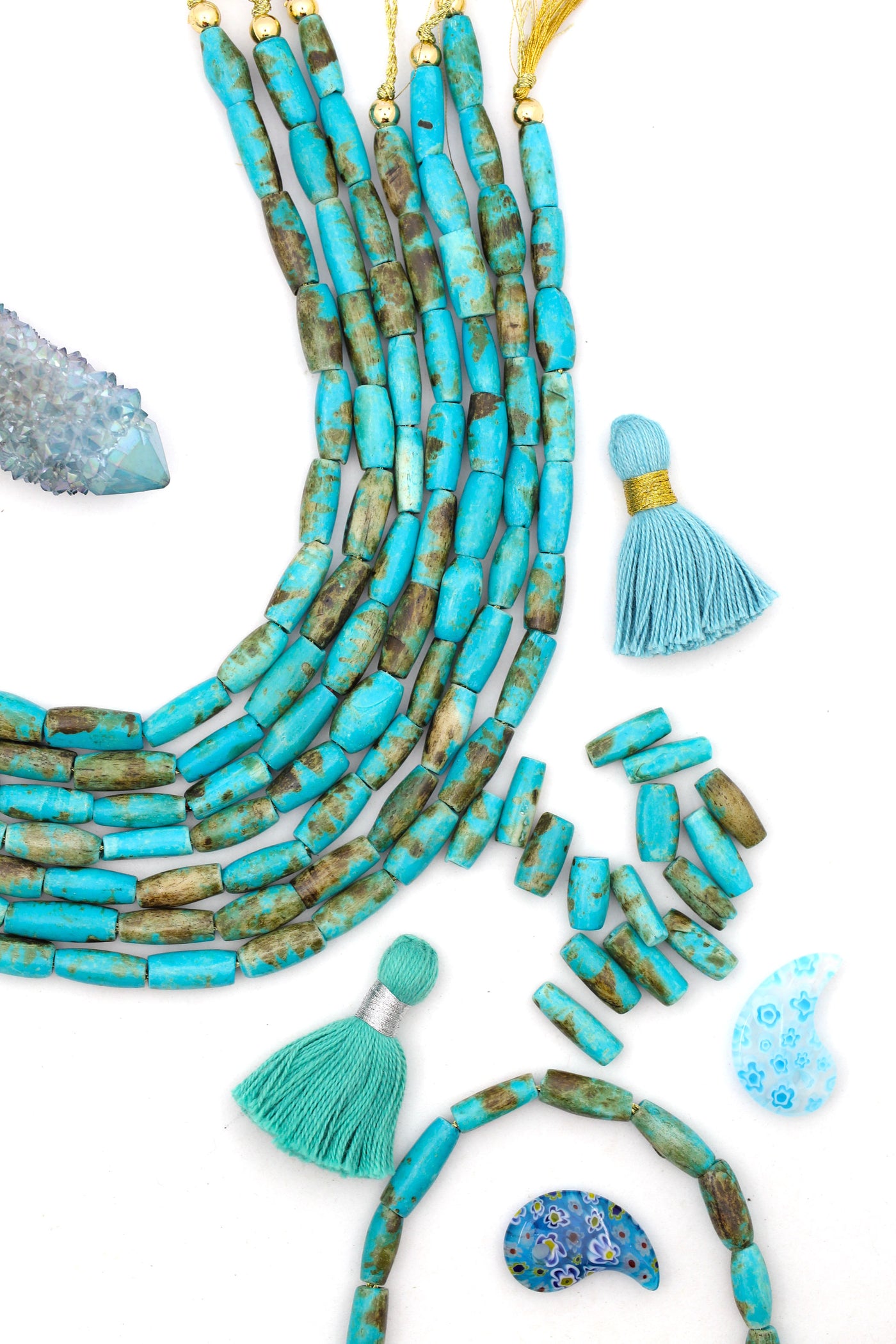 Bone Beads: Turquoise Barrel Tube Beads, 5x12mm