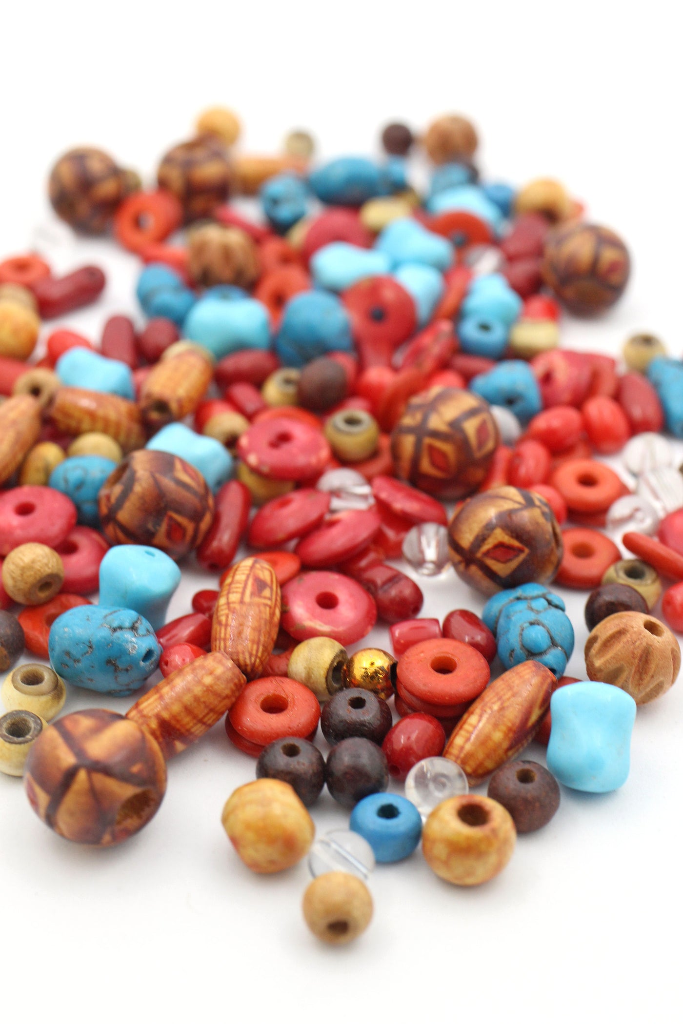 Turquoise, Coral, Wood, Natural Bead Grab Bag, Assorted Shapes & Sizes