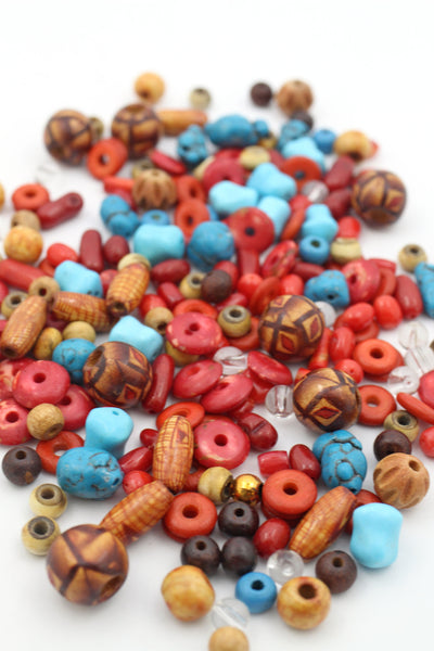 Turquoise, Coral, Wood, Natural Bead Grab Bag, Assorted Shapes & Sizes for DIY Bracelets