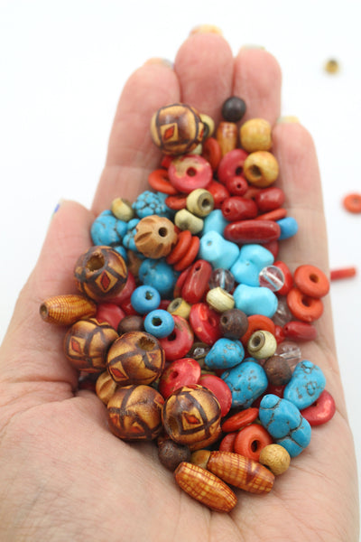 Turquoise, Coral, Wood, Natural Bead Grab Bag, Assorted Shapes & Sizes