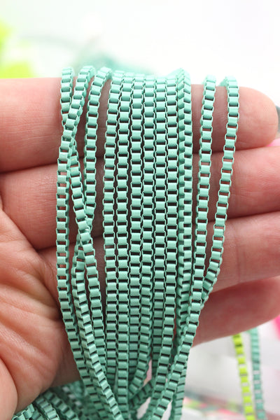 Turquoise Blue Enamel Box Chain, Rolo Chain by the yard