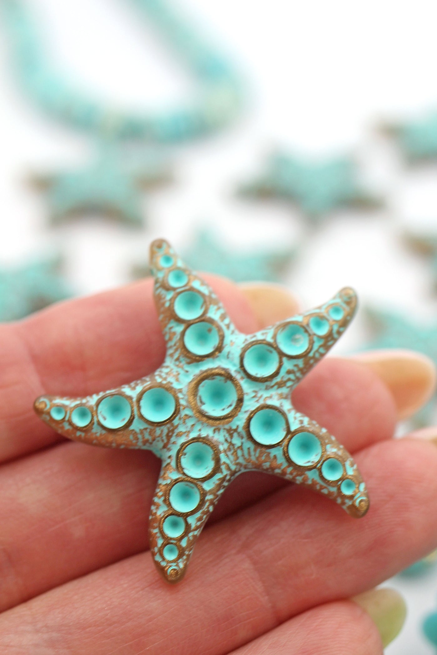 Turquoise Starfish German Resin Charm, 1.5", 1 Pendant