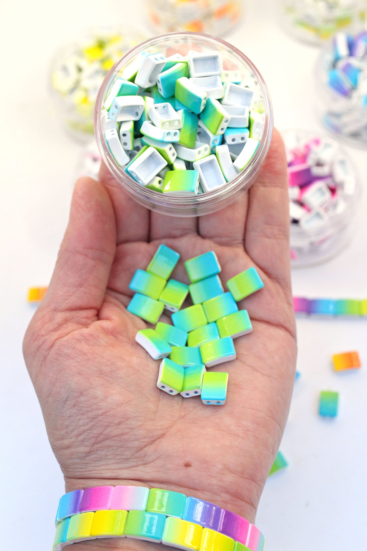 Enamel Tile Beads, Honeycomb 2-Hole Beads for Colorblock Bracelets