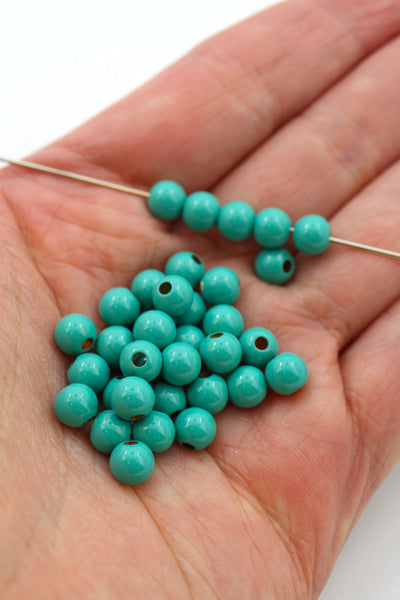 Turquoise Enamel Sprinkles Round Beads for DIY Jewelry, 6mm, 1 bead