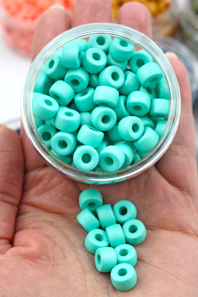 Aqua Turquoise Pearlescent Matte Pony Beads, Czech Glass, 10 pieces