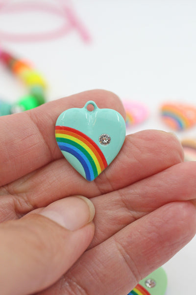 Aqua Rainbow Heart Charm with crystal, from WomanShopsWorld