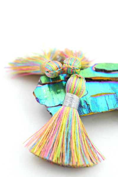 Mini Unicorn's Tail Tassels, 1.25" Mini Silky Fringe Pendant, Pastel Rainbow