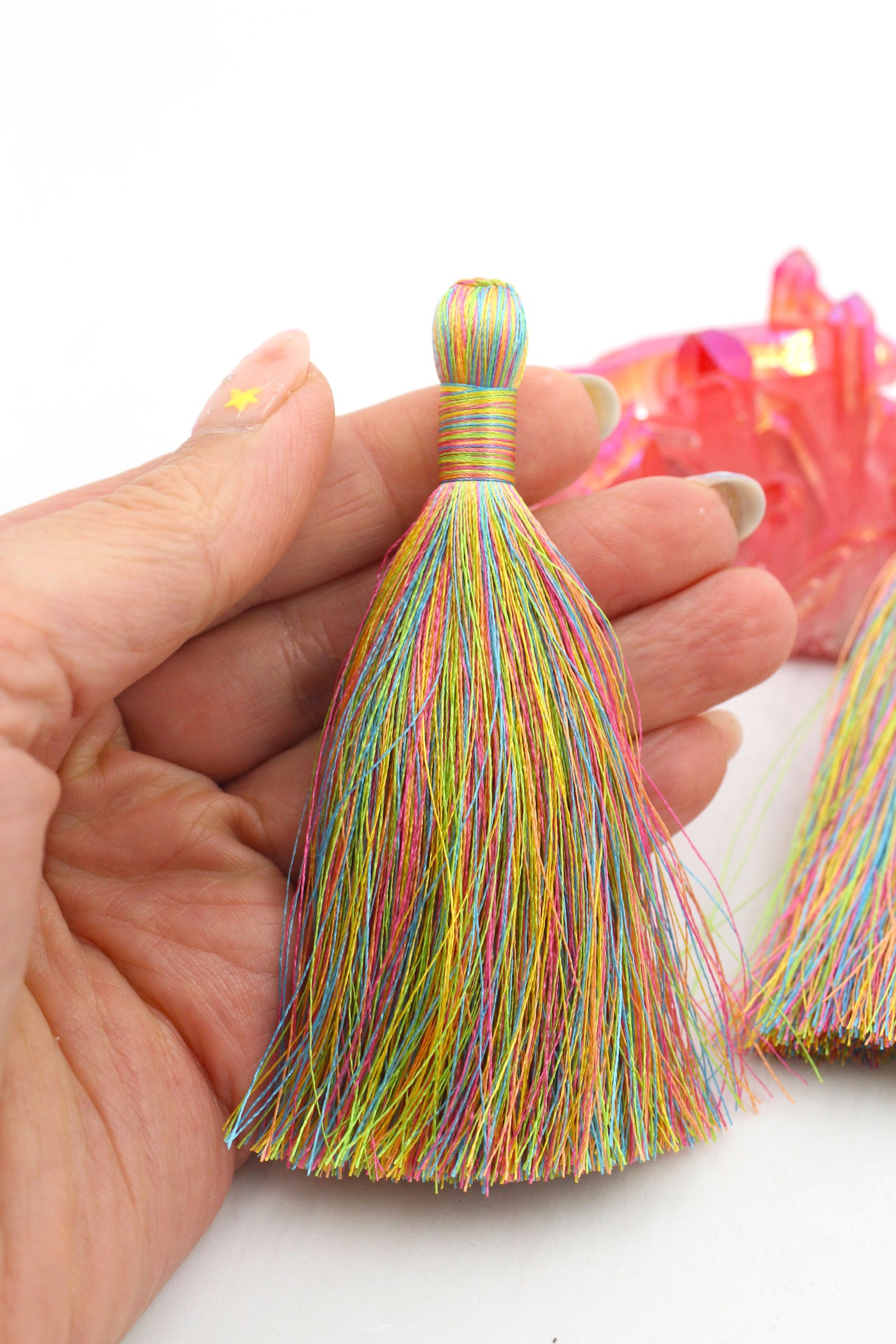 Unicorn's Tail Tassels, 3.5" Silky Luxe Fringe Pendant, Pastel Rainbow