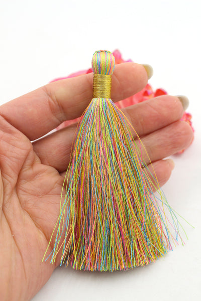 Unicorn's Tail Tassels, 3.5" Silky Luxe Fringe Pendant, Pastel Rainbow