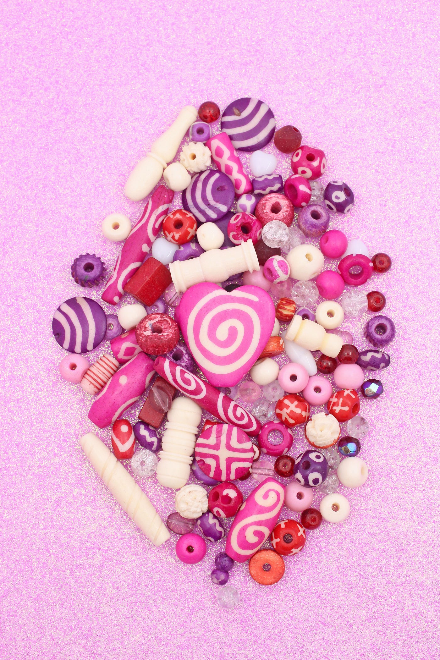Valentine's Day Bead Grab Bag, Red, Pink, White, Purple Assortment for Galentine's event fun