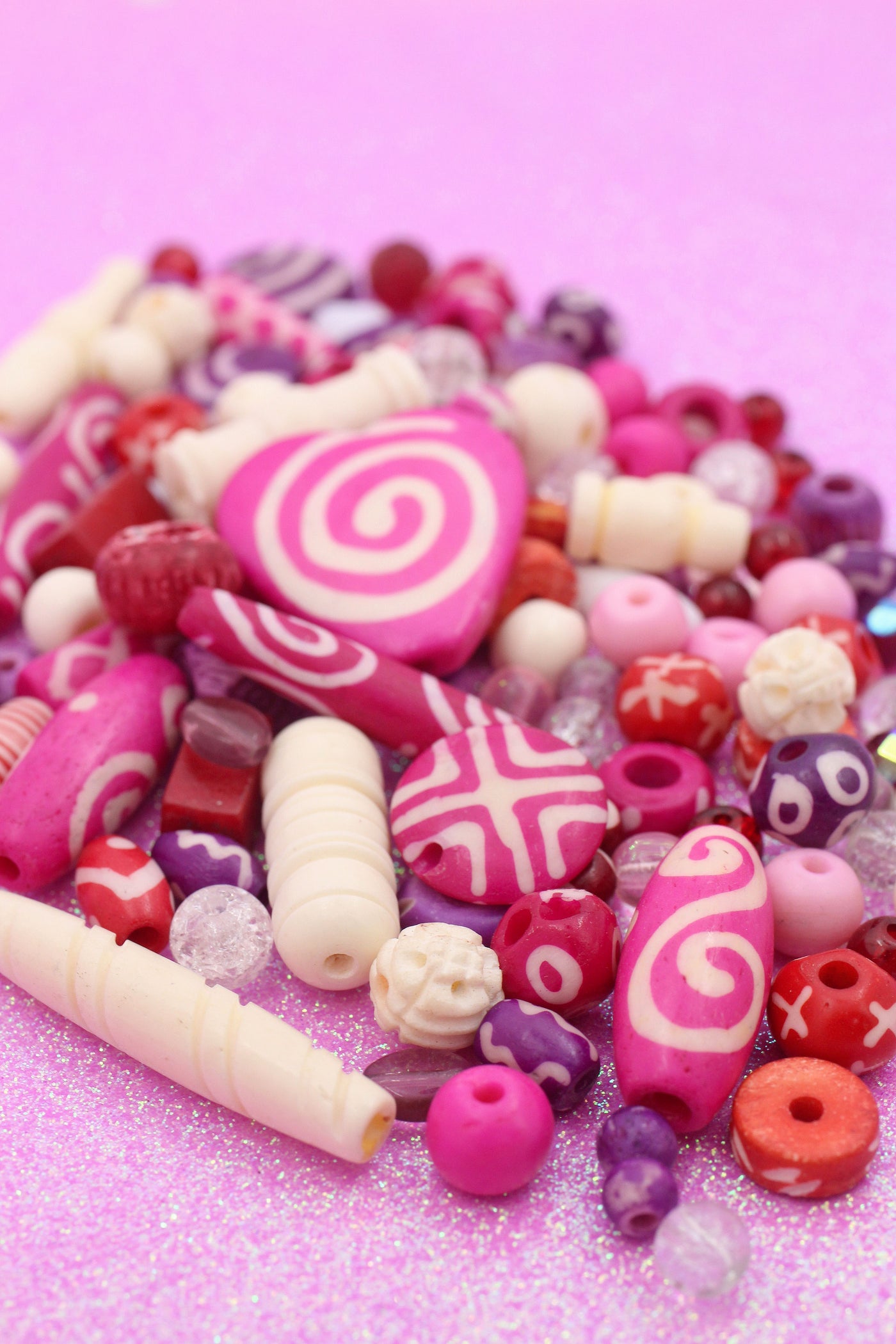 Valentine's Day Bead Grab Bag, Red, Pink, White, Purple Assortment