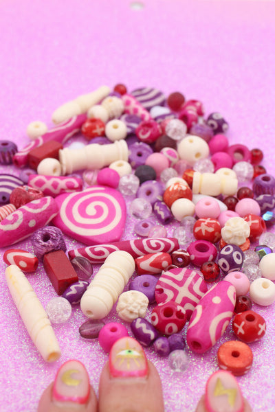 Valentine's Day Bead Grab Bag, Red, Pink, White, Purple Assortment for Galentine's event fun