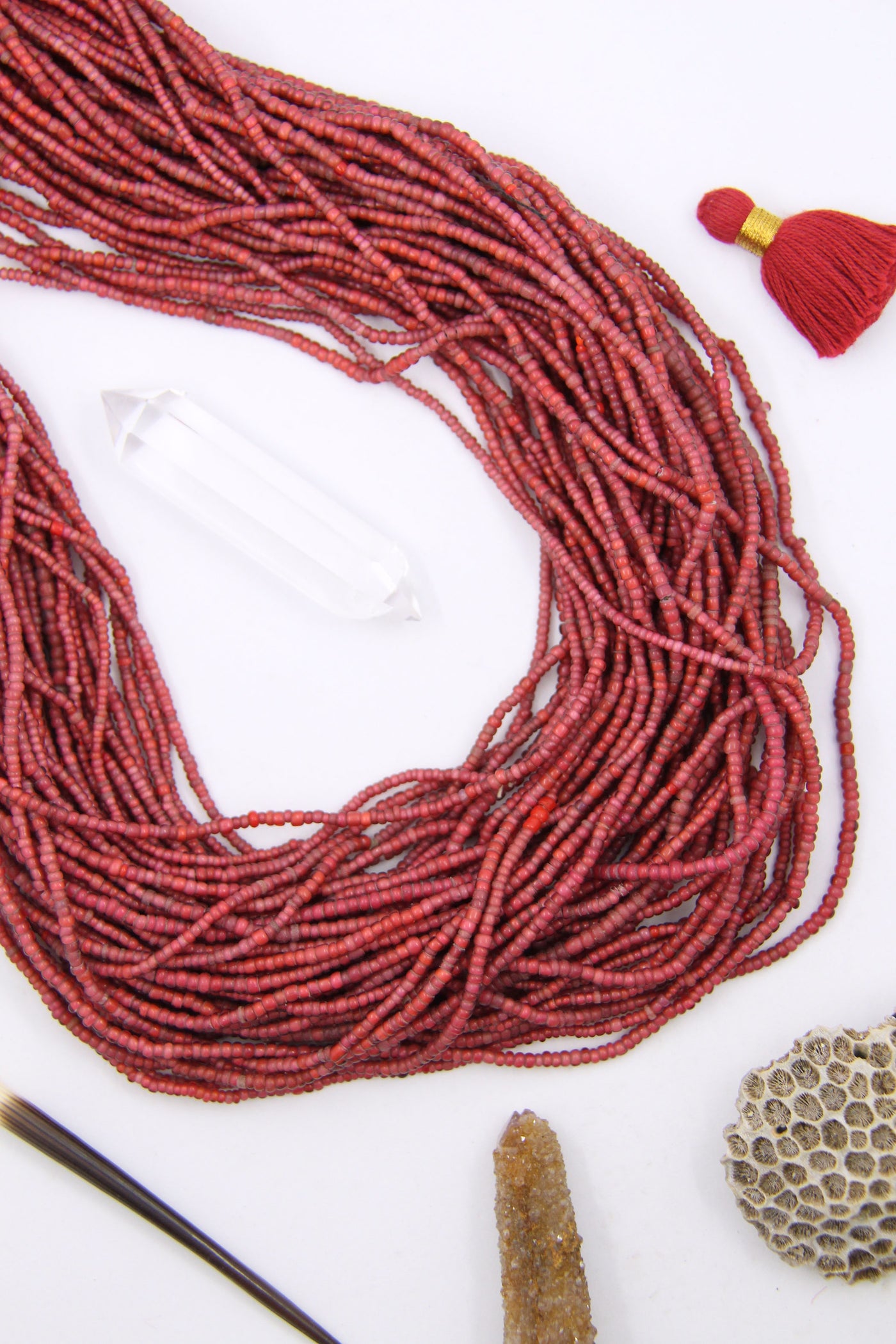 Vintage Ruby White Heart Beads, Antique African Beaded Necklace