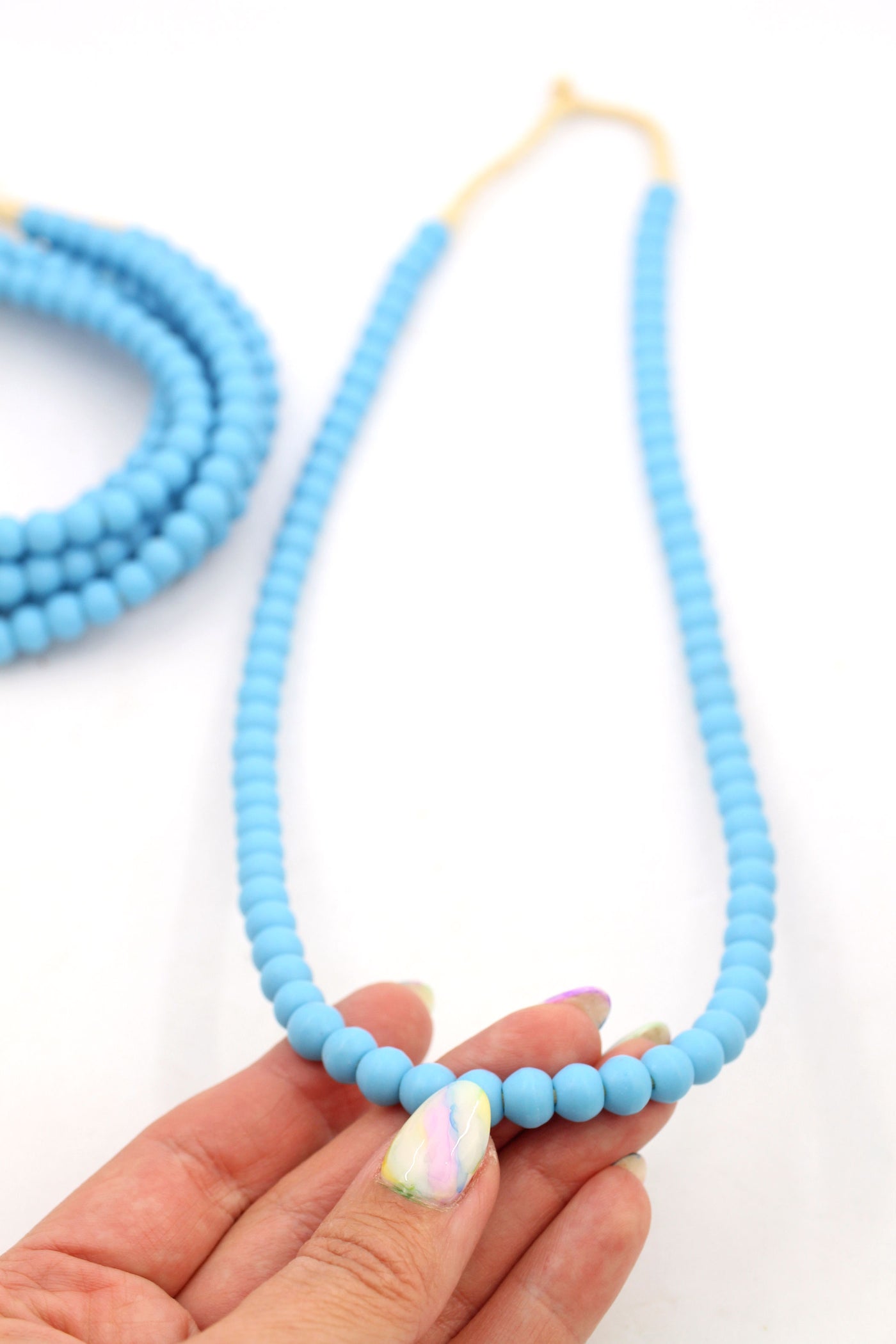 Marine Blue Vintage French Glass Round Beads, Necklace, 8mm