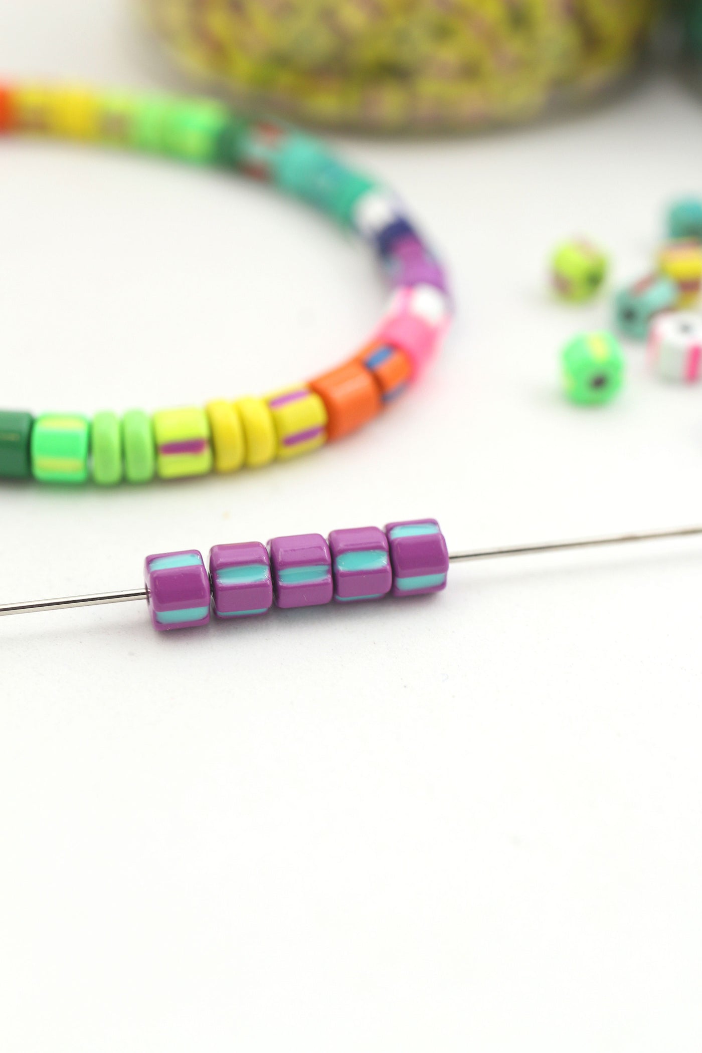 Purple Striped Candy Disc Enamel Heishi Beads, 4mm, for Stretch Bracelets
