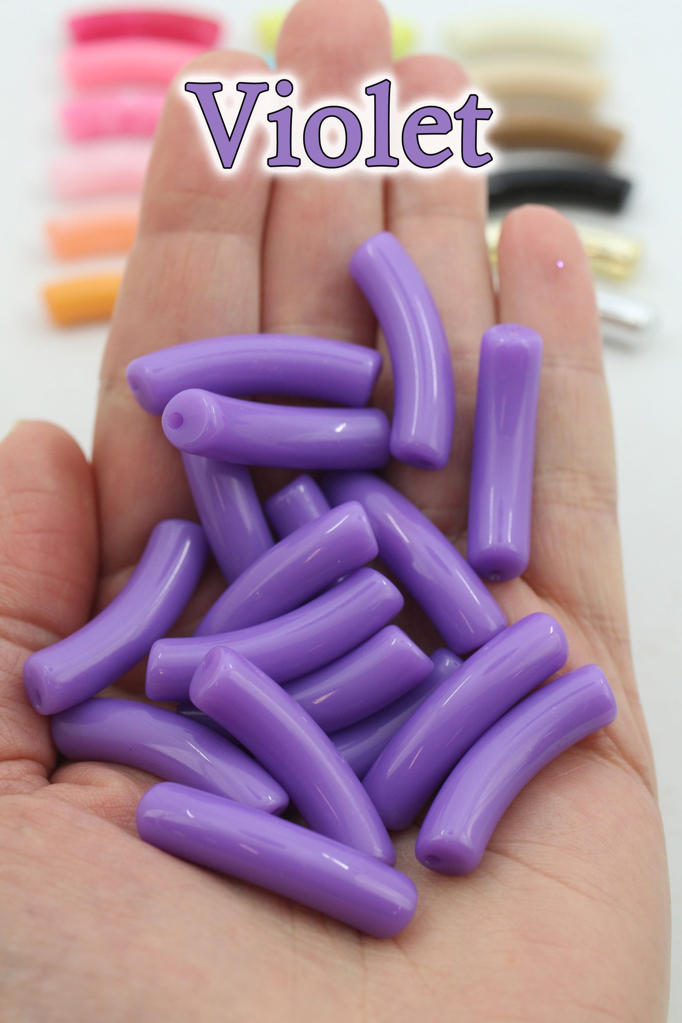 Skinny Acrylic Bamboo Beads, Curved Tube Beads, 8mm, 1 pc.