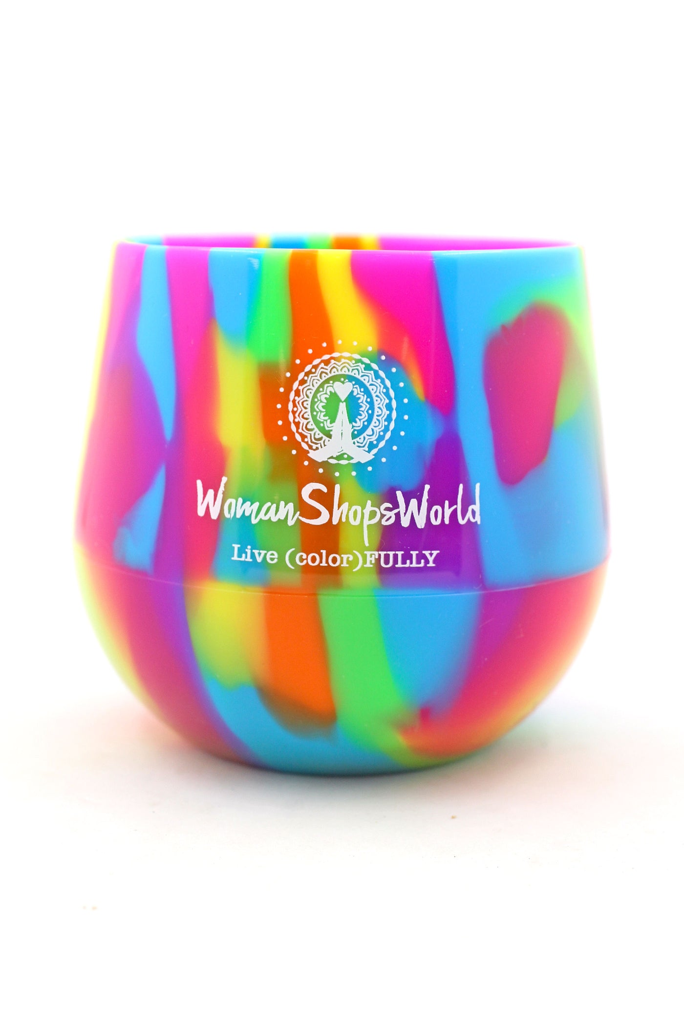 WomanShopsWorld Silipint Wine Glass, Tie Dye Rainbow Eco Friendly Cup