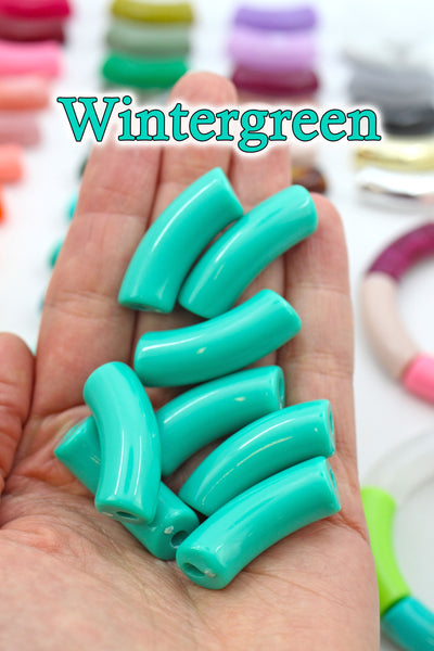 Wintergreen Acrylic Bamboo Beads, Curved Tube Beads, 12mm Colorful Bangle Beads