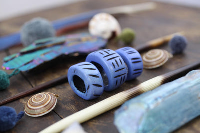 Periwinkle Blue: Hand Carved Bone Beads, approx. 20x25mm, 3 pieces