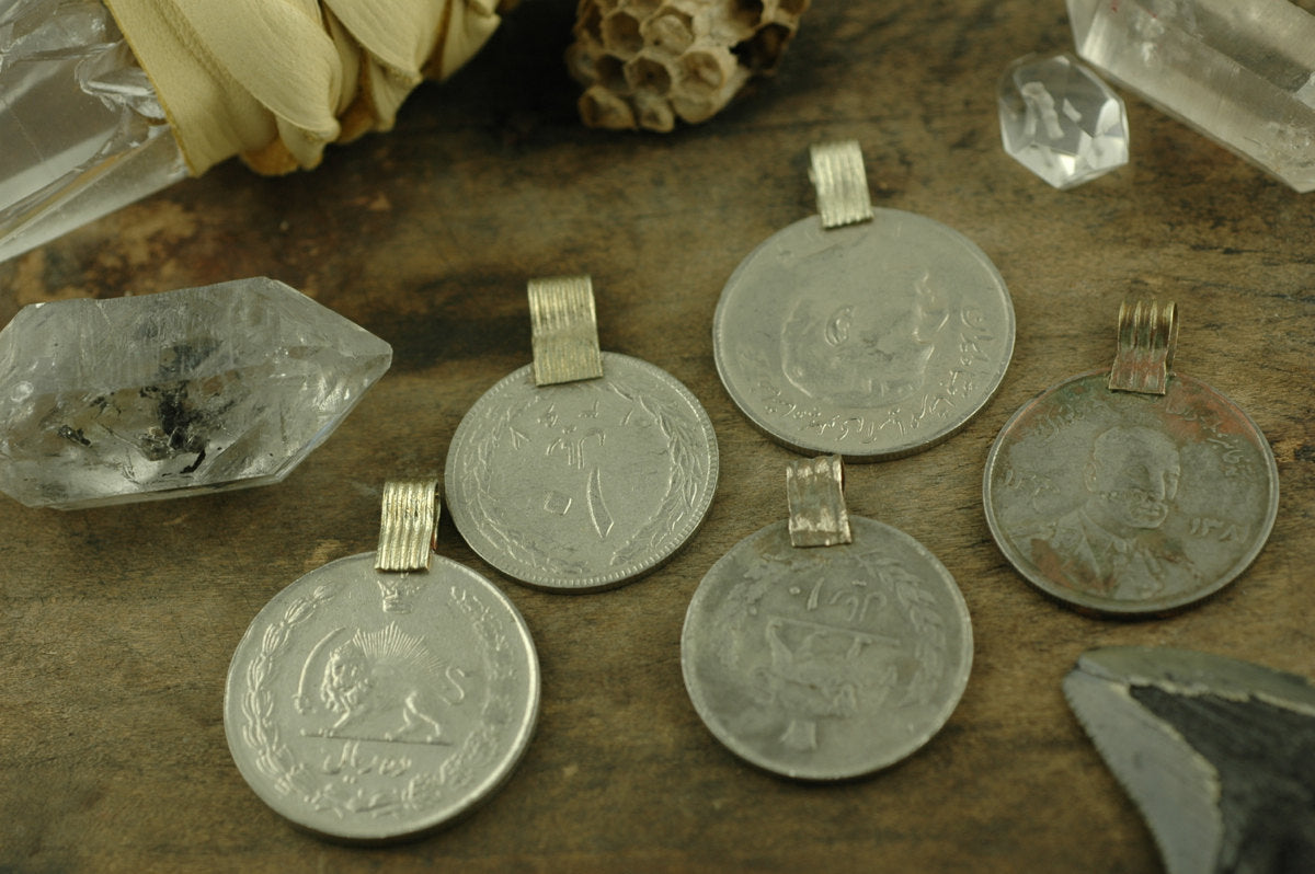 Vintage Kuchi Coin Pendants, Assorted Sizes, 10 Pieces