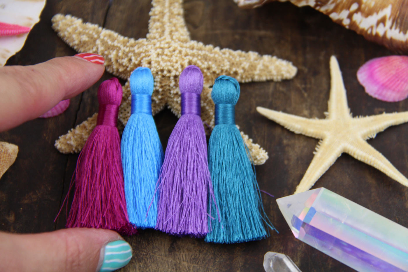 Mermaid Mix Summer Colors 2" Inch Silky Tassels, Jewelry Making Supply