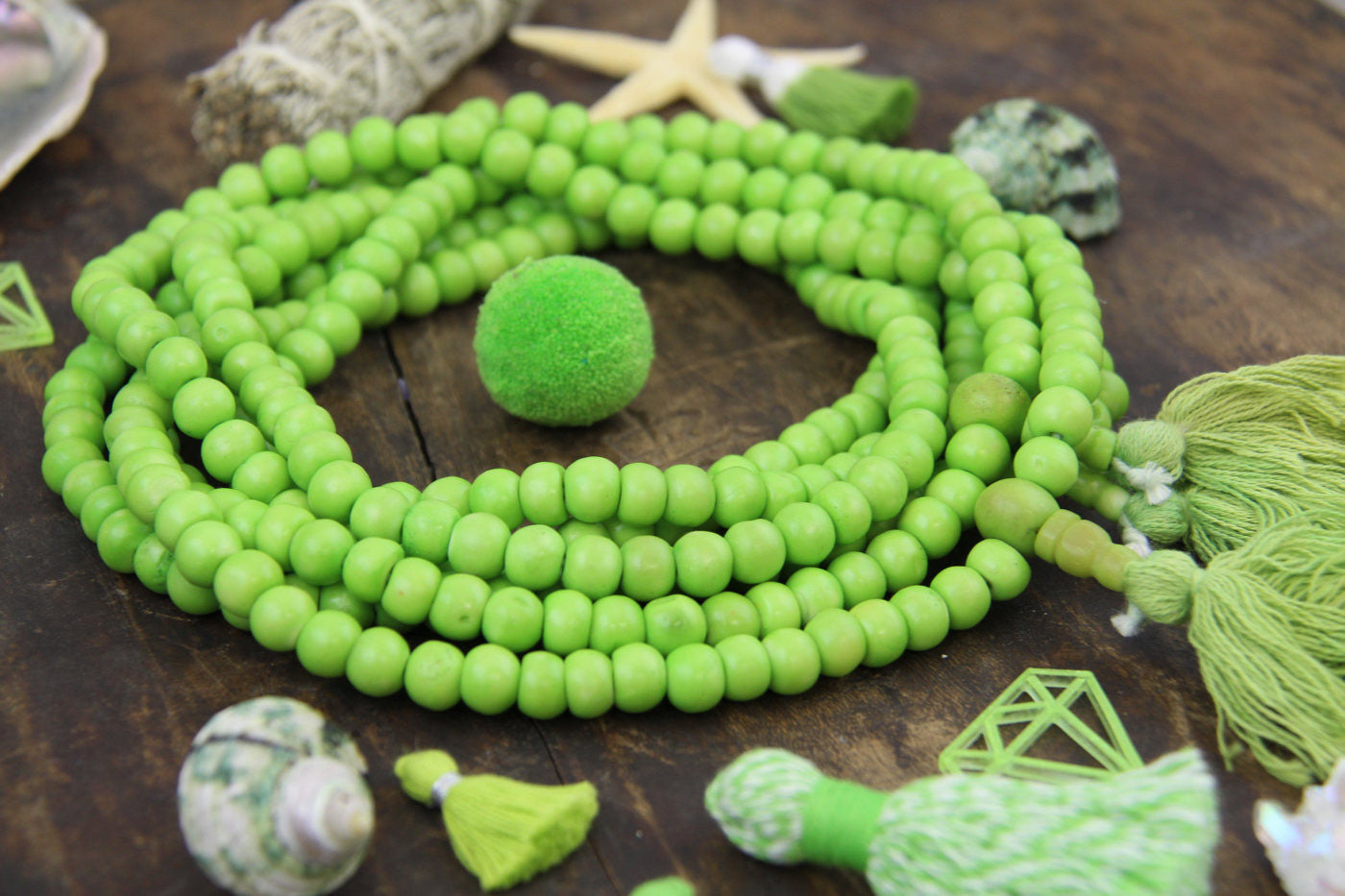 Greenery Green 8mm Bone Mala Beads, 108 bead Yoga Mala, Jewelry Making Supply