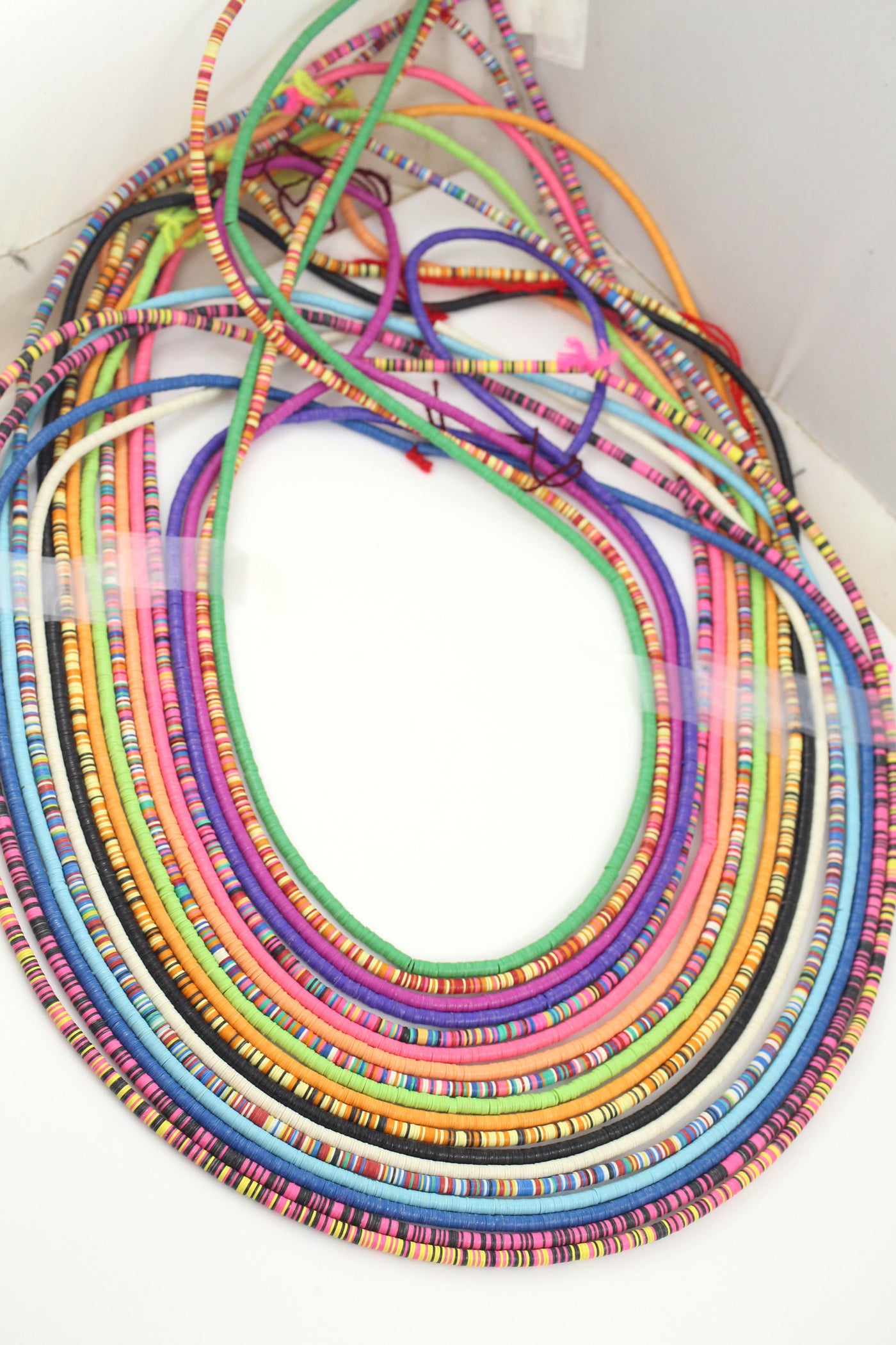 4mm Vinyl Record Beads: Ghanaian Heishi Disc Spacers, Rainbow Bohemian Necklace from Africa
