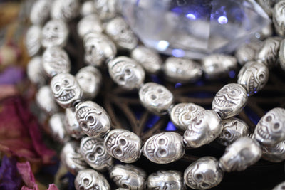 Sugar Skulls: 11x8mm Sterling Silver Beads, 4 Pieces