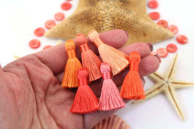 Living Coral Mix: Mini Silky Jewelry Making Tassels, 1.25" Fringe, Red, Orange Jewelry Making Supply